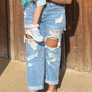 Distressed Blue Jeans